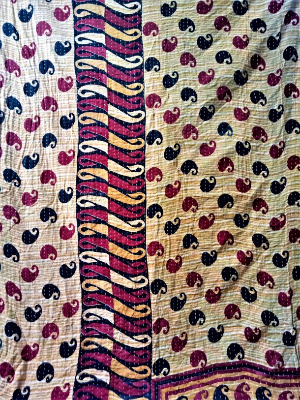 Black Red Paisley Kantha Quilt | Indian Kantha Throw with Free Ship