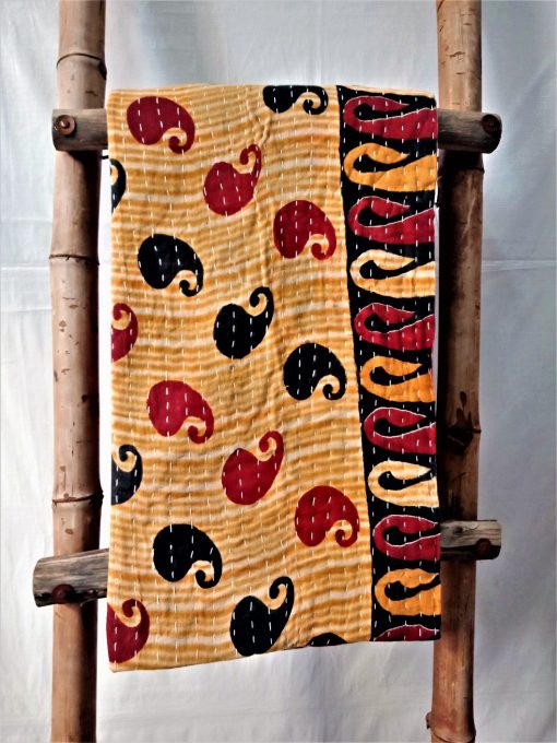 Black Red Paisley Kantha Quilt