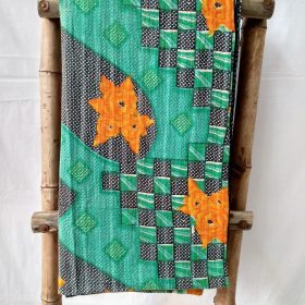 Green Shade Kantha Quilt by Mira