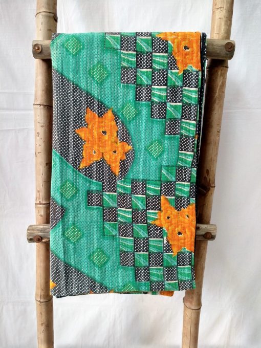 Green Shade Kantha Quilt by Mira