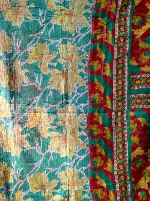 Summer Blossom Floral Kantha Quilt