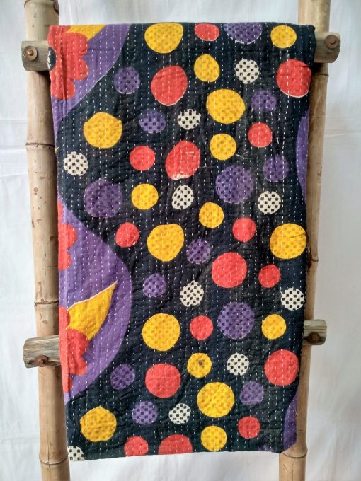 Multi-Color Polka Vintage Kantha Throw