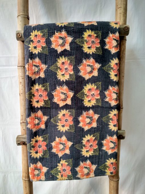 Floral Reversible Queen Kantha Quilt