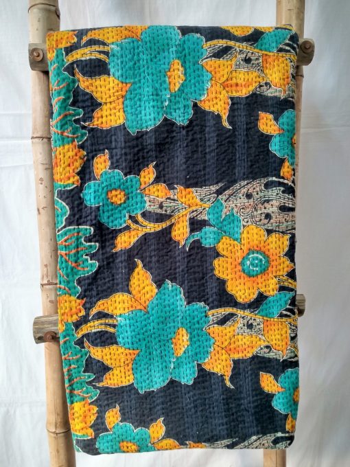 Floral Reversible Vintage Kantha Quilt