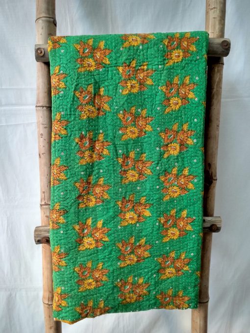 Emerald Green Vintage Kantha Blanket