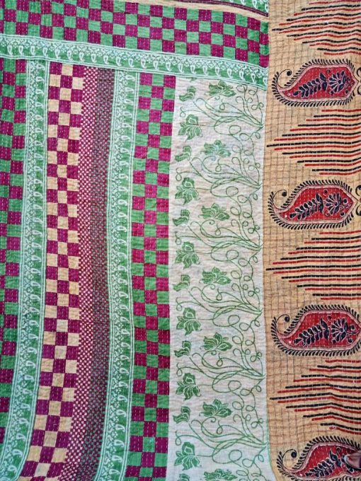 Checkerboard Vintage Kantha Quilt Reversible