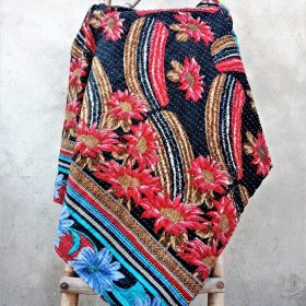 Modern Style Red Floral Kantha Quilt