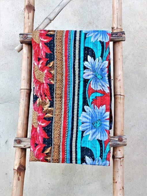 Modern Style Floral Kantha Quilt