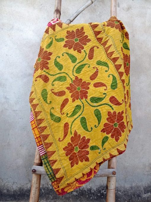 Vintage Handmade Kantha Quilt Paisley Floral