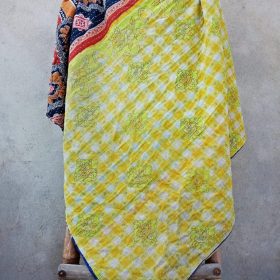 Checkerboard Polka Dot floral Kantha Quilt