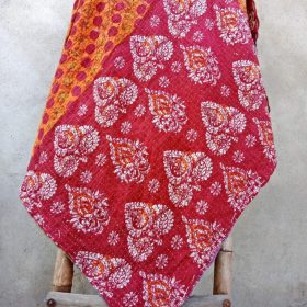 Polka Dot 3 Layered Floral Kantha Quilt Twin Size