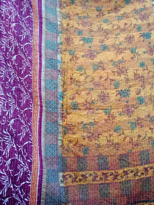 Floral Twin Size Vintage Kantha Quilt