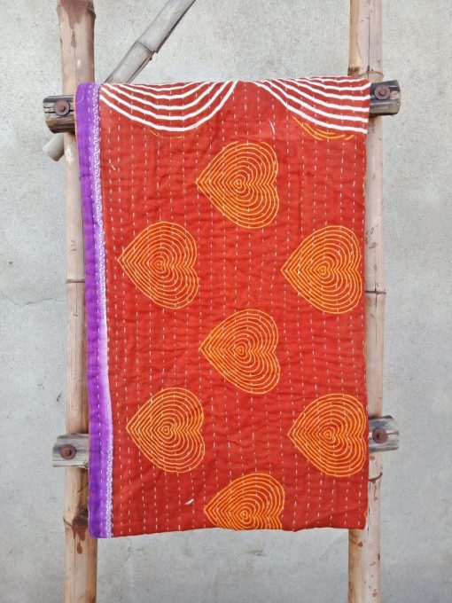 Spiral Heart Vintage Kantha Quilt