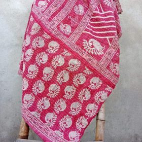 Peacock Red Vintage Kantha Throw