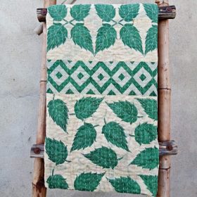 Leaves Polka Dot Kantha Blanket