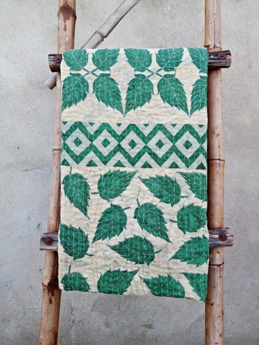 Leaves Polka Dot Kantha Blanket