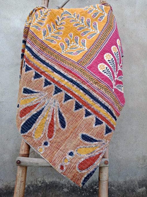 Boho Twin Size Kantha Quilt