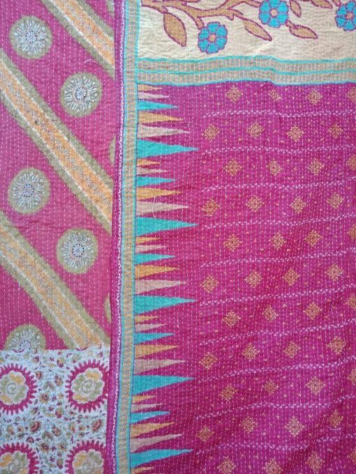 Twin Floral Kantha Quilt Indian