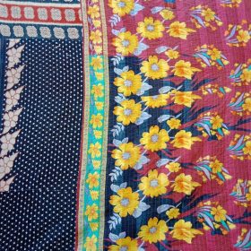 Black Polka Dot Vintage Kantha Twin Quilt