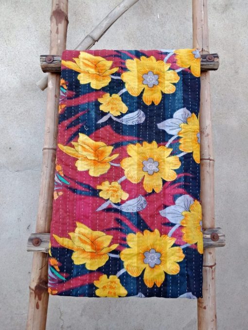 Vibrant colored Vintage Kantha Twin Quilt