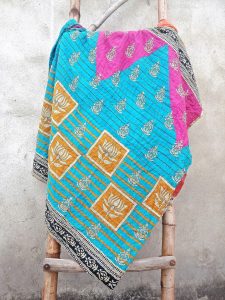 Polka Dot Floral Kantha Quilt