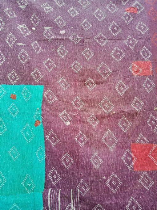 Diamond Shape Kantha Queen Quilt