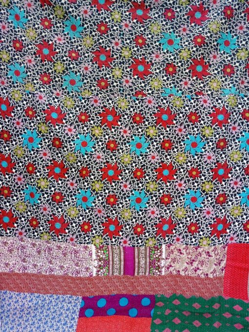 Floral Polka Dot Fine Stitched Kantha Quilt