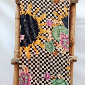 Checkerboard Floral Close Stitched Kantha Quilt