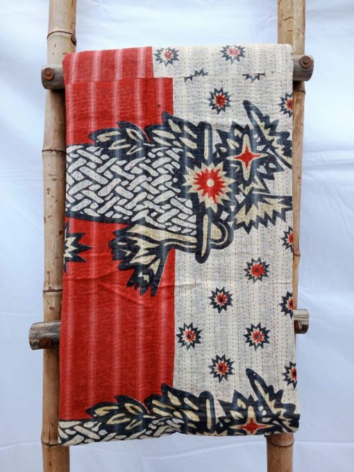 Waves Fine Stitched Vintage Kantha Quilt Queen