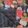 black floral fruit kantha quilt