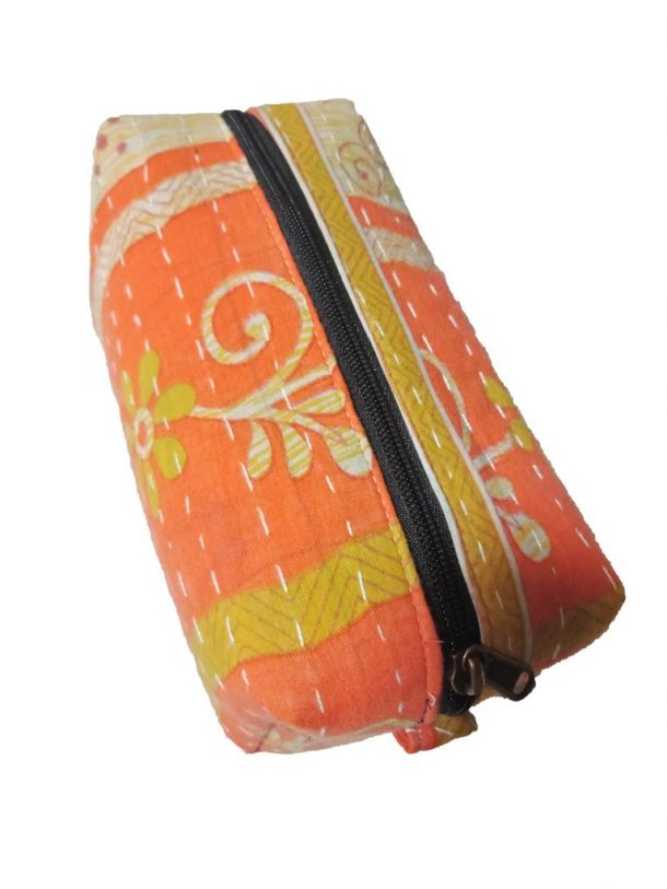 Black - Handcrafted Kantha Embroidery Multipurpose Pouch