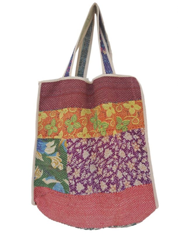 Close fine Stitched Kantha Shopping Bag - Vintage Kantha Quilts, Throw ...