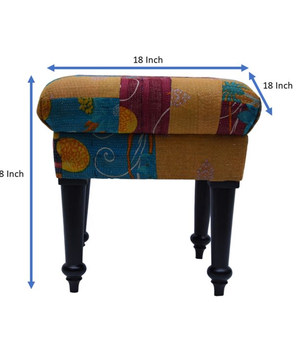 Alternative view of Vintage Kantha Cushioned Wooden Stool