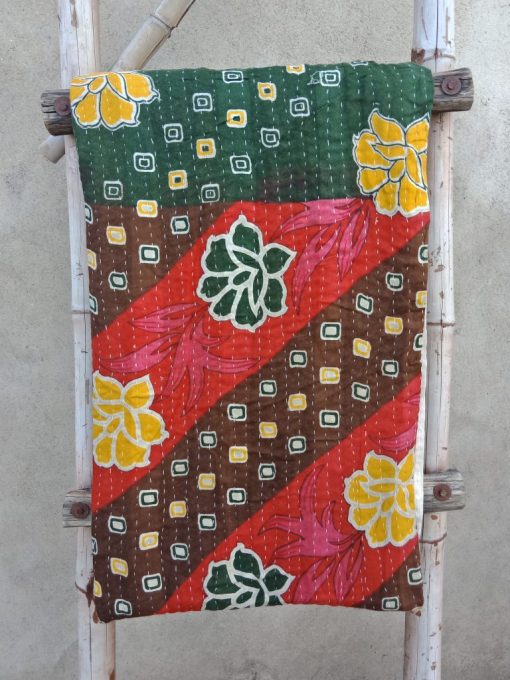 Vintage Kantha Throw Quilt