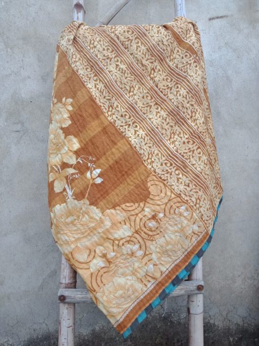 Brown Flower Kantha Quilt