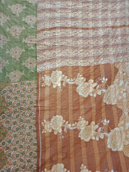 Brown Flower Vintage Kantha Quilt