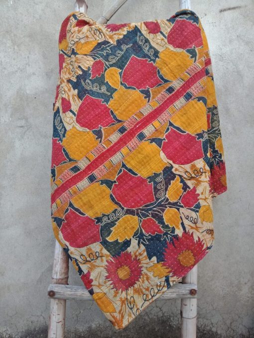 Multi Colour Kantha Embroidered Quilt