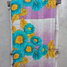 Blue Floral Kantha Quilt by Mira