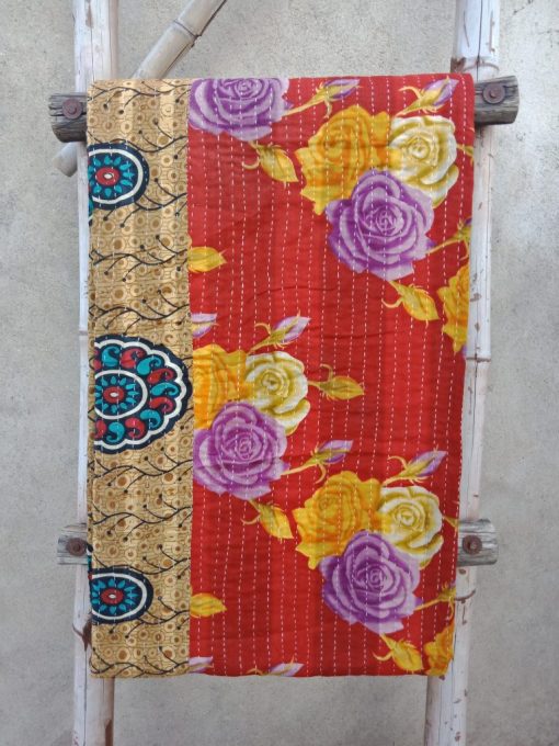 Red Floral Vintage Kantha Quilt