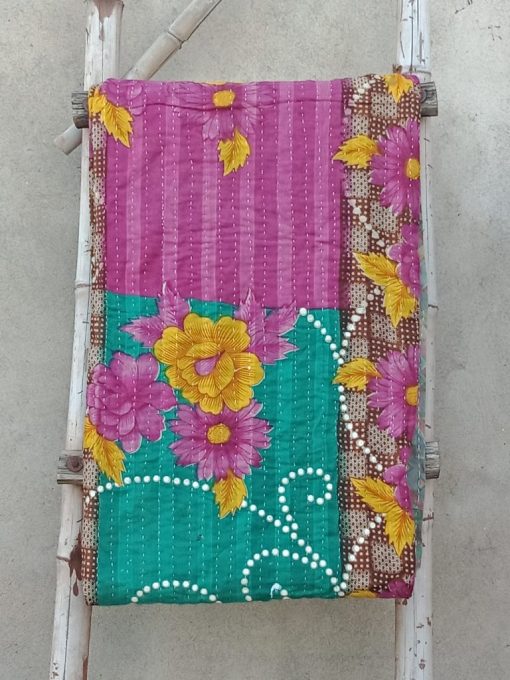 Floral Pattern Vintage Kantha Quilt