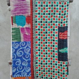 Checkerboard Vintage Kantha Quilt