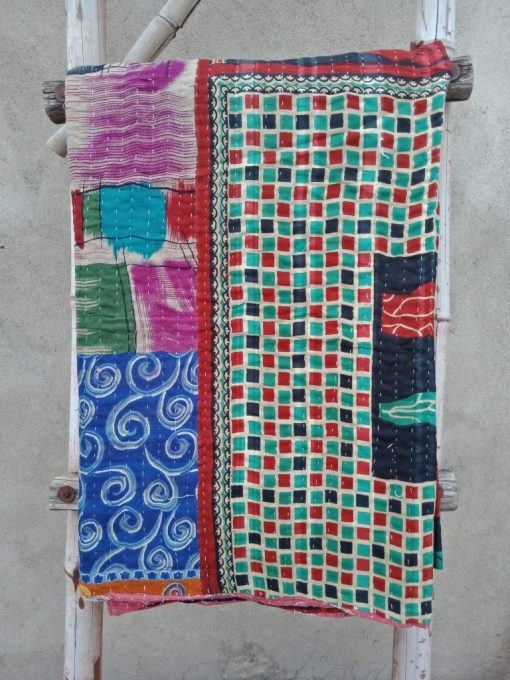 Checkerboard Vintage Kantha Quilt