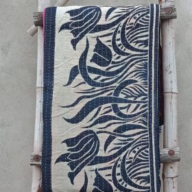 Black White Floral Kantha Quilt