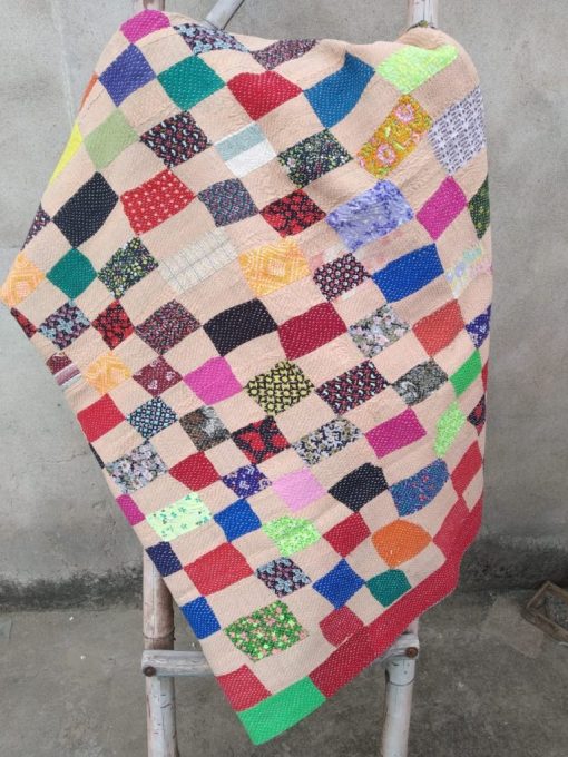 vibrant coloured heavy kantha quilt