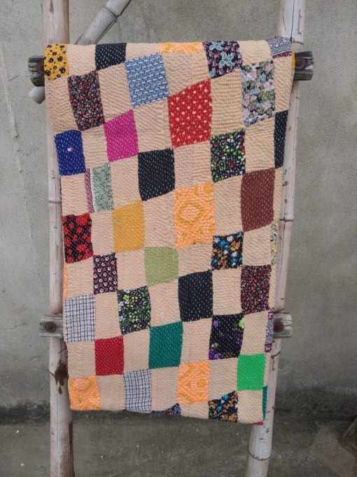 Checkerboard Heavy Vintage Kantha Quilt