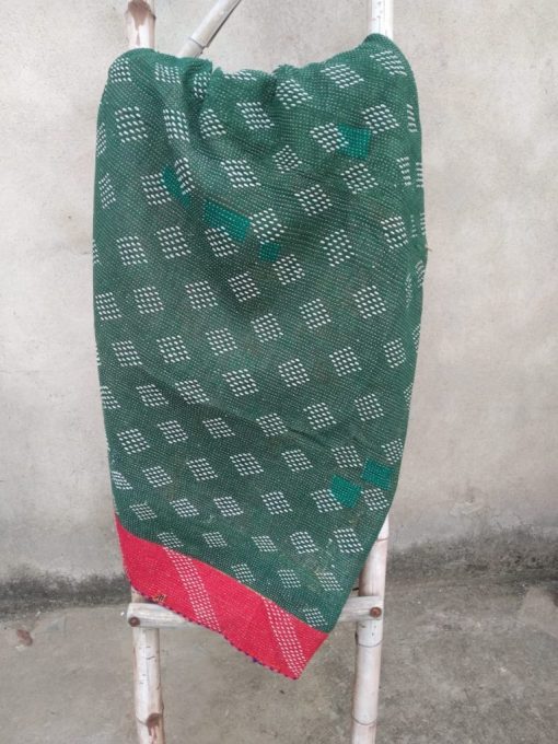 green vintage kantha quilt