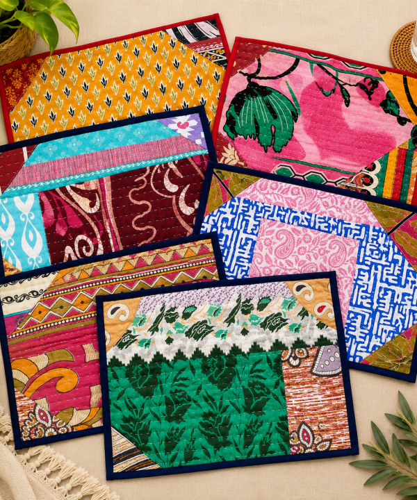 Handmade Kantha Placemats Set -Assorted