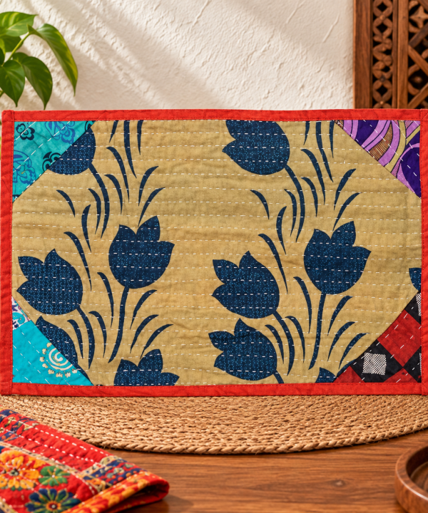 Vintage Kantha Floral Placemats Set -Assorted