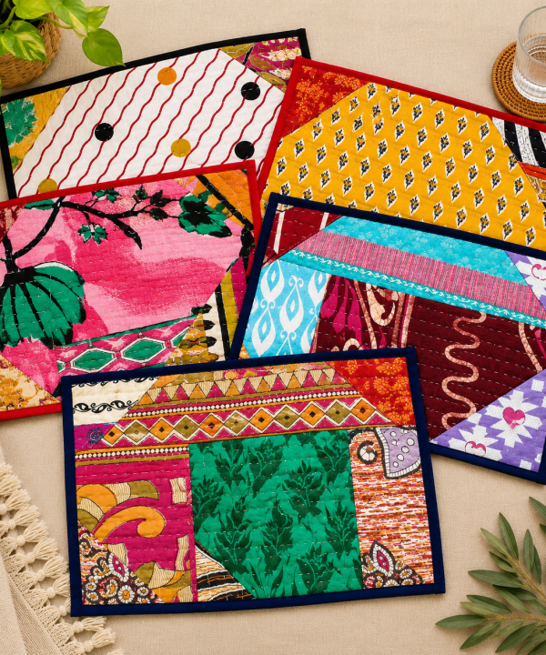 Handmade Kantha Quilt Placemats Set -Assorted