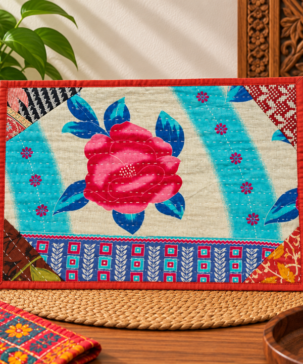 Rose Kantha Placemats Set -Assorted